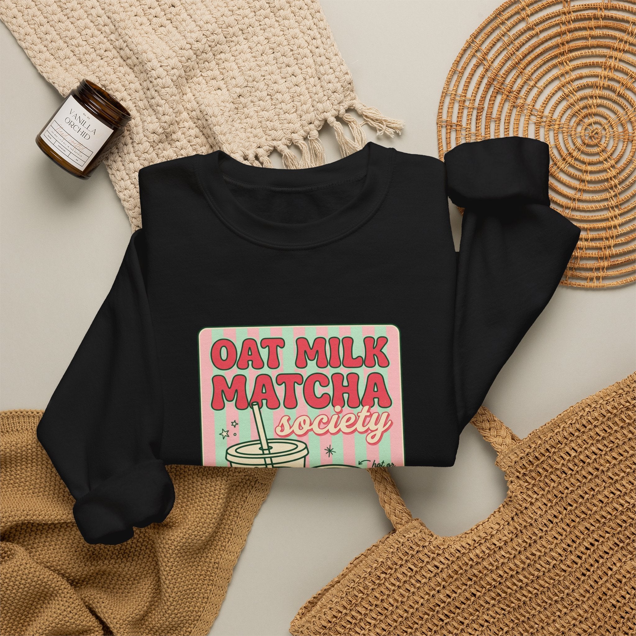 Oat Milk Matcha Society Crewneck Sweatshirt | Matcha Aesthetic, Cafe Club Graphic