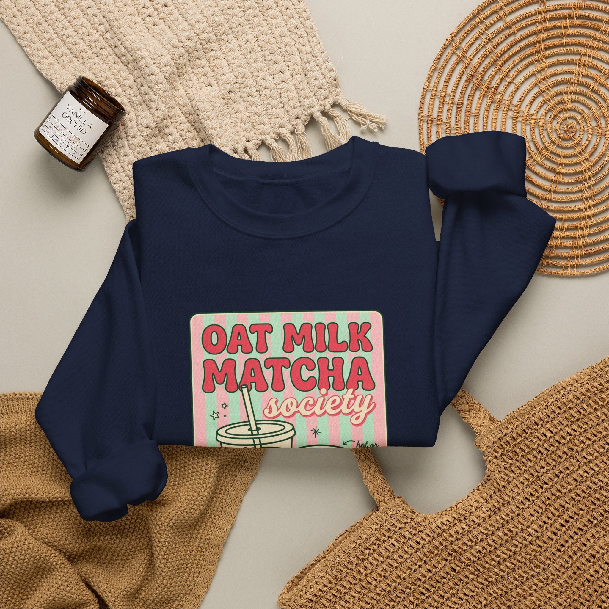 Oat Milk Matcha Society Crewneck Sweatshirt | Matcha Aesthetic, Cafe Club Graphic