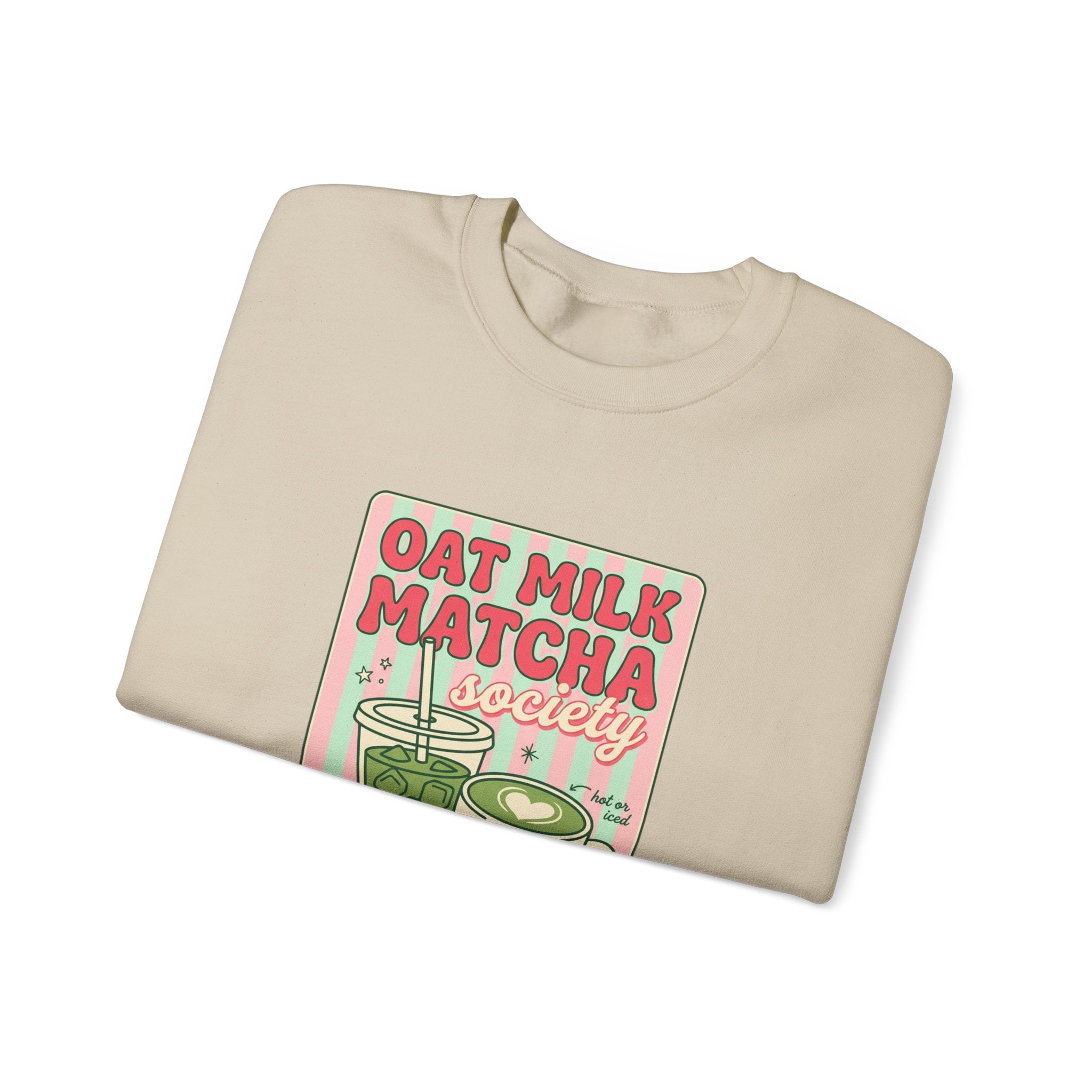 Oat Milk Matcha Society Crewneck Sweatshirt | Matcha Aesthetic, Cafe Club Graphic