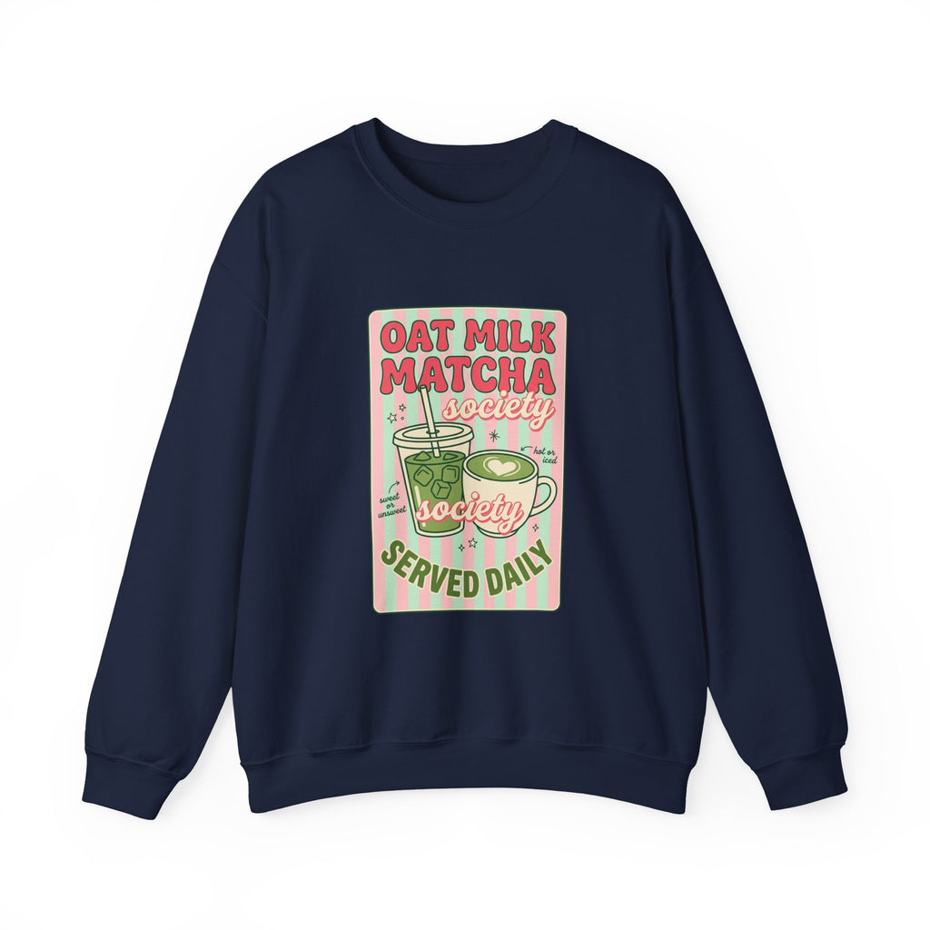 Oat Milk Matcha Society Crewneck Sweatshirt | Matcha Aesthetic, Cafe Club Graphic