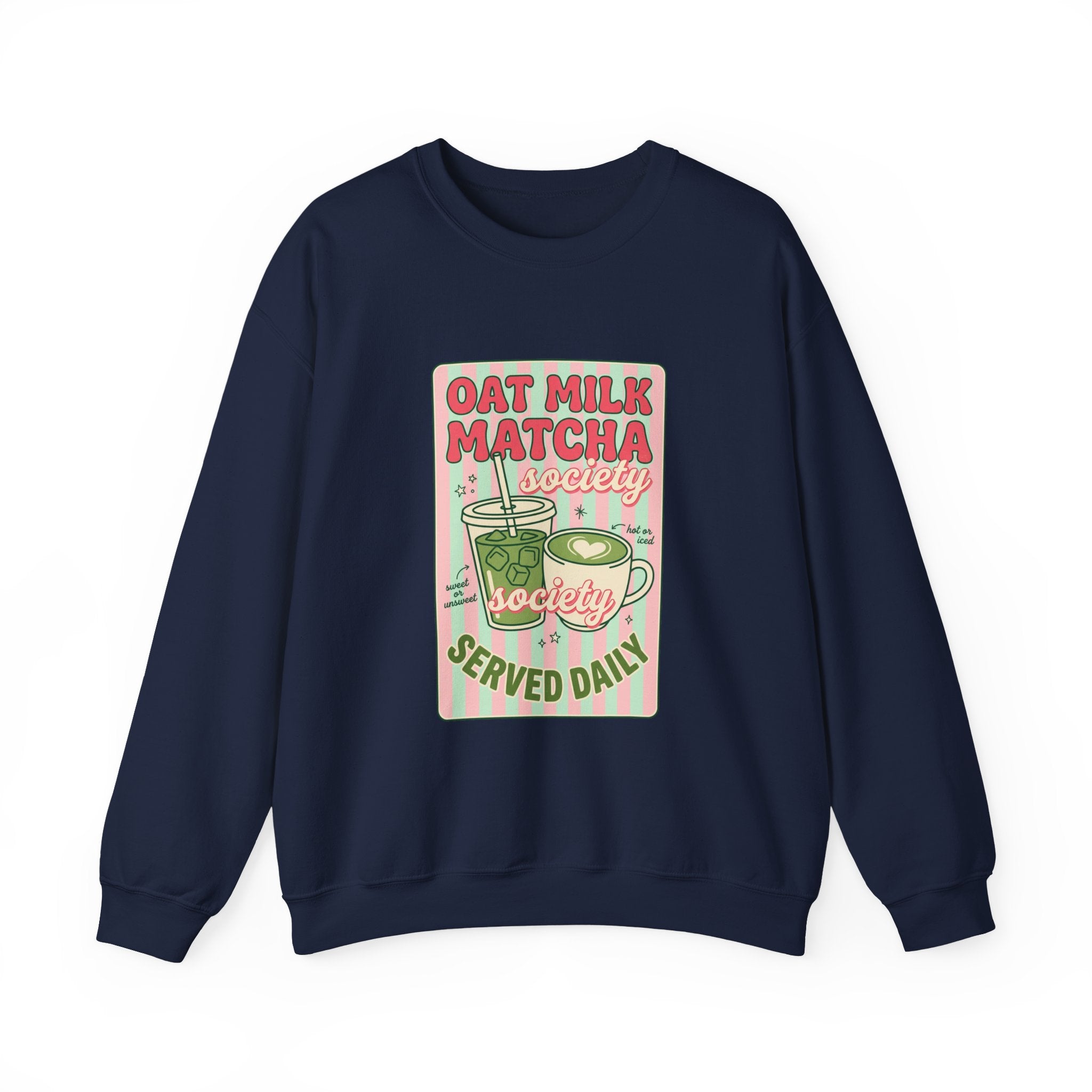 Oat Milk Matcha Society Crewneck Sweatshirt | Matcha Aesthetic, Cafe Club Graphic