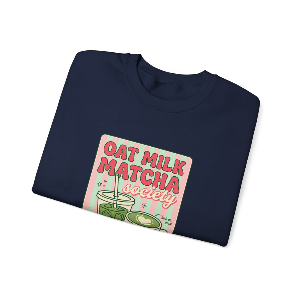 Oat Milk Matcha Society Crewneck Sweatshirt | Matcha Aesthetic, Cafe Club Graphic