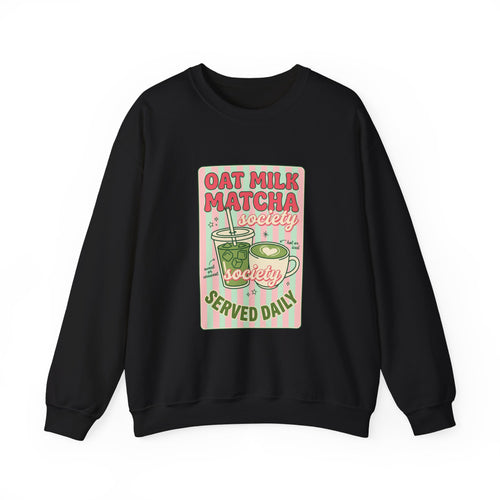 Oat Milk Matcha Society Crewneck Sweatshirt | Matcha Aesthetic, Cafe Club Graphic