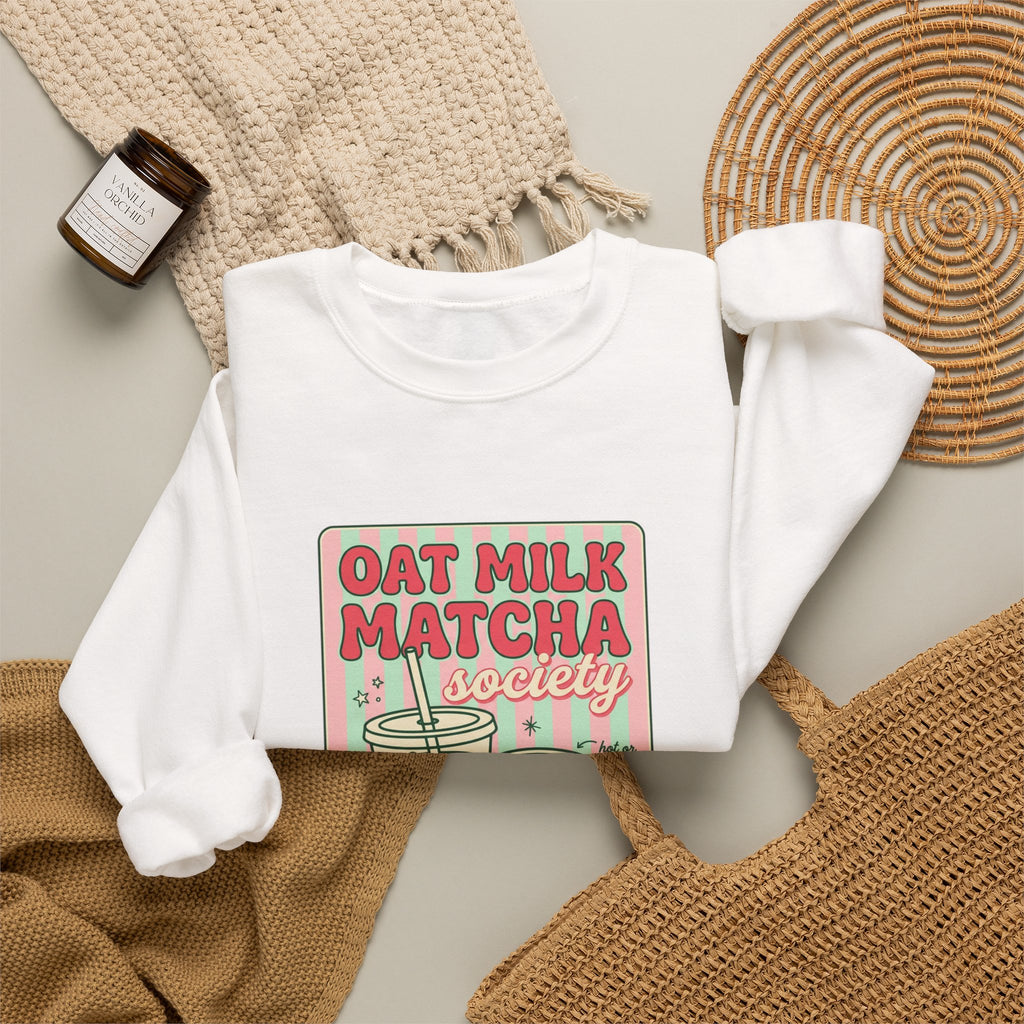 Oat Milk Matcha Society Crewneck Sweatshirt | Matcha Aesthetic, Cafe Club Graphic