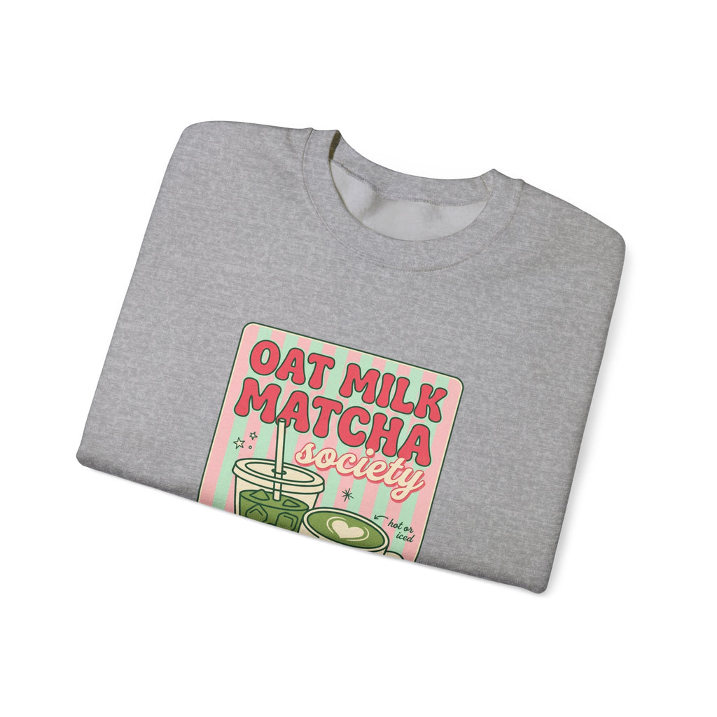 Oat Milk Matcha Society Crewneck Sweatshirt | Matcha Aesthetic, Cafe Club Graphic