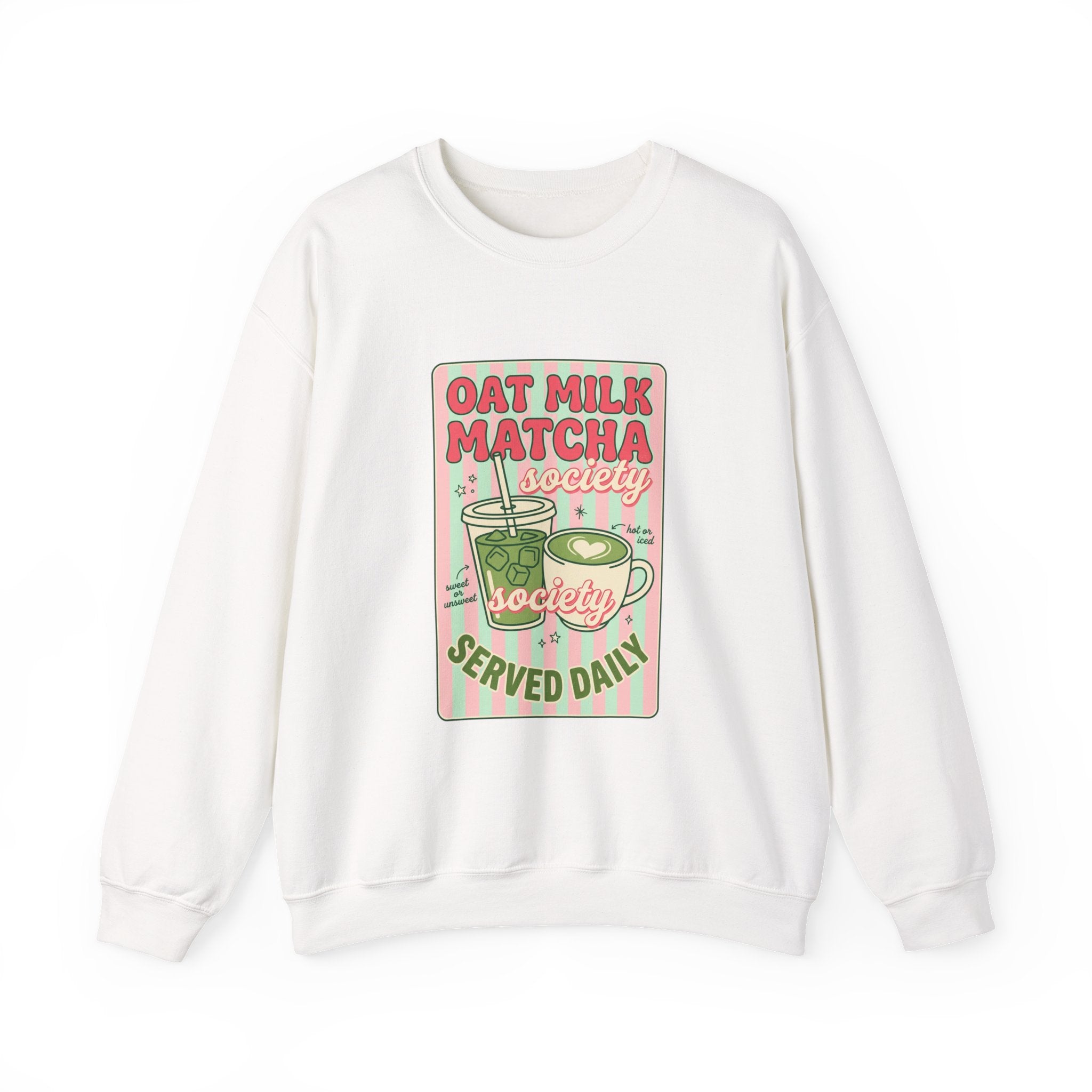 Oat Milk Matcha Society Crewneck Sweatshirt | Matcha Aesthetic, Cafe Club Graphic