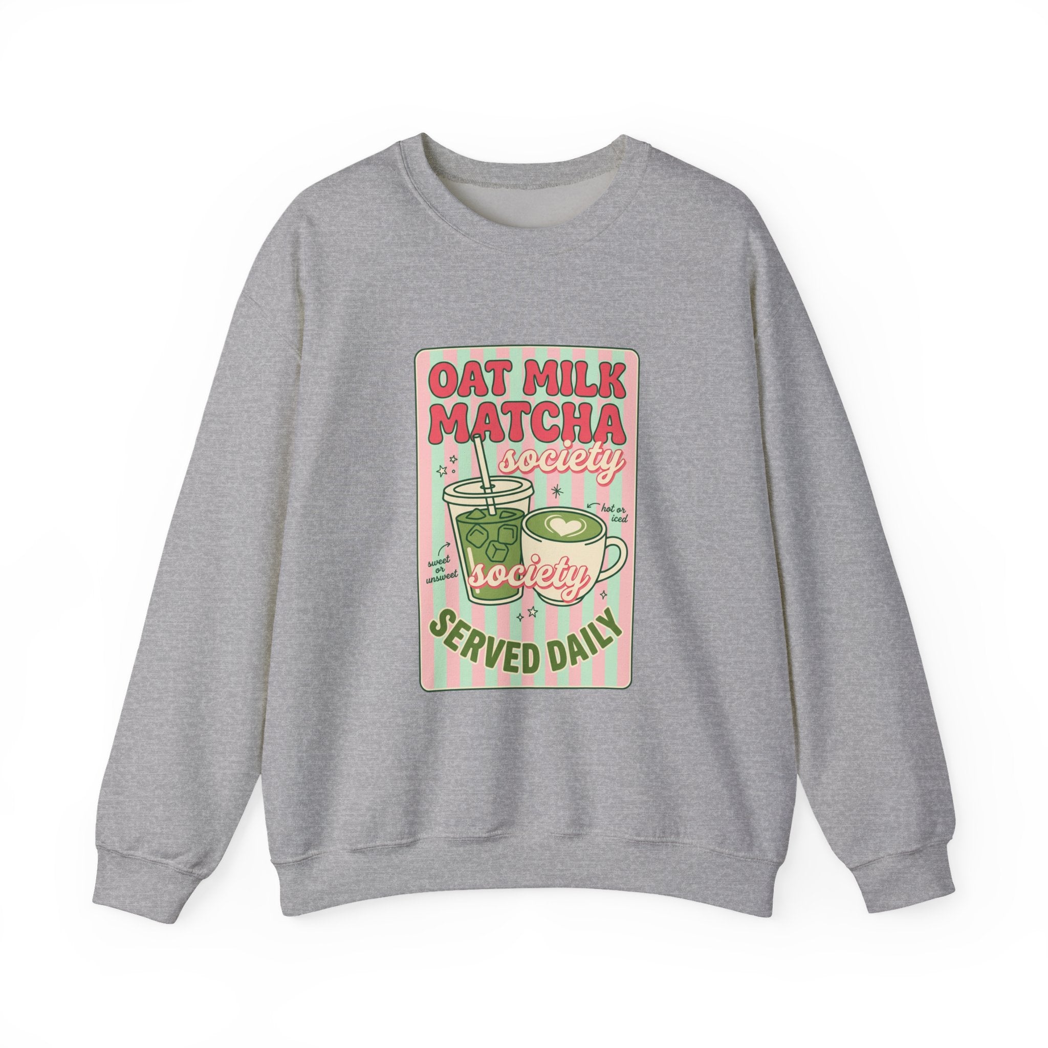 Oat Milk Matcha Society Crewneck Sweatshirt | Matcha Aesthetic, Cafe Club Graphic