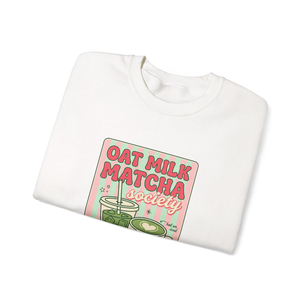 Oat Milk Matcha Society Crewneck Sweatshirt | Matcha Aesthetic, Cafe Club Graphic