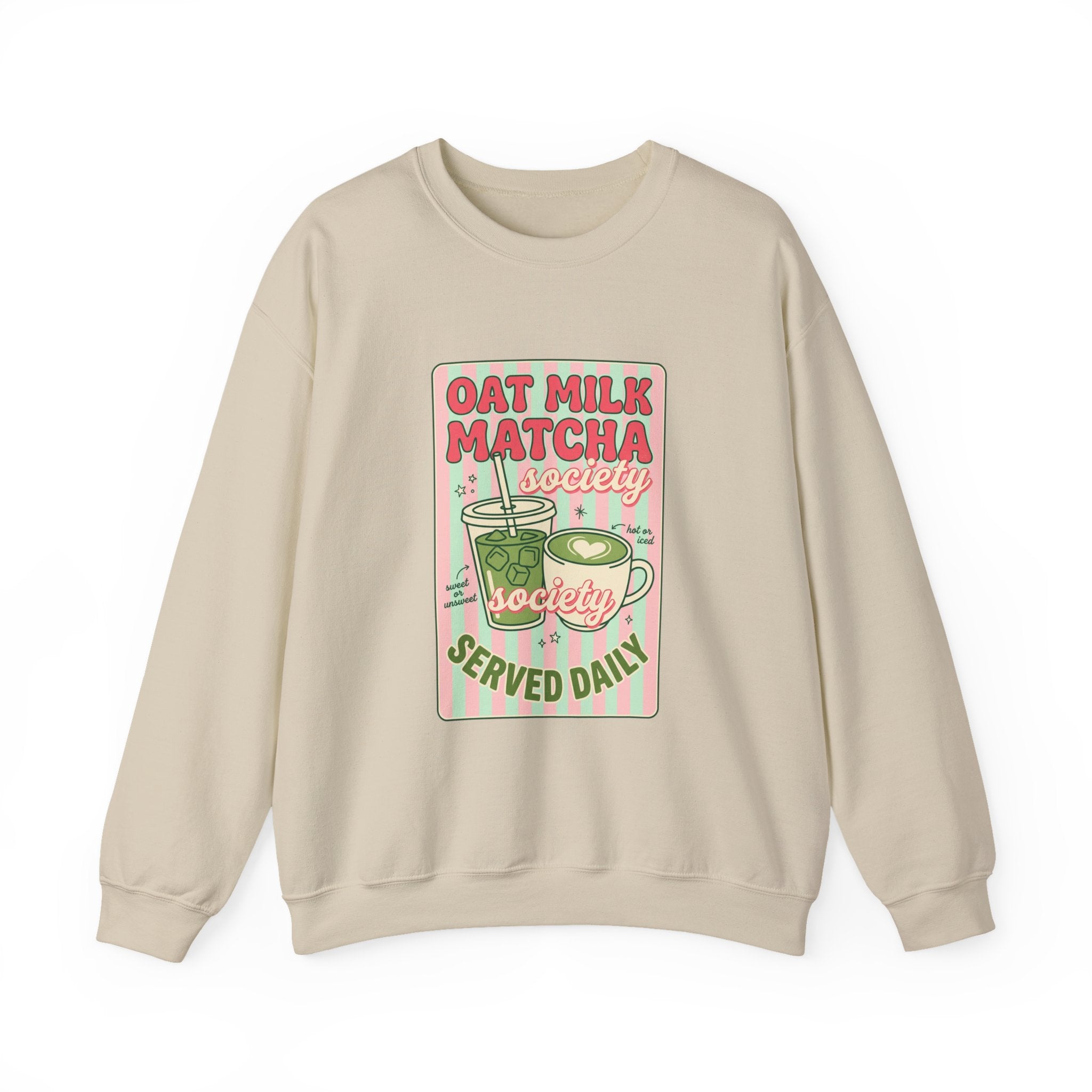 Oat Milk Matcha Society Crewneck Sweatshirt | Matcha Aesthetic, Cafe Club Graphic